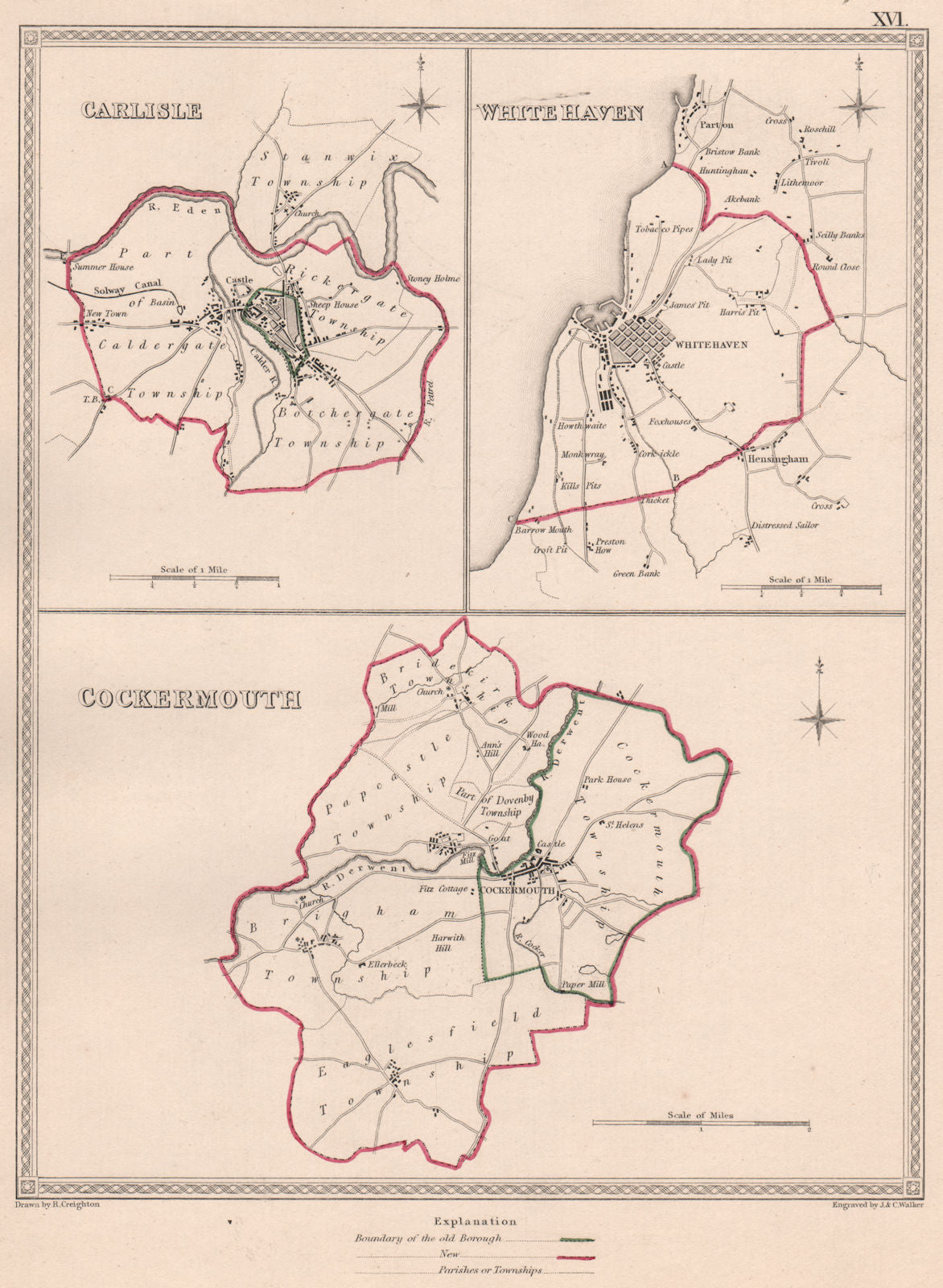 CUMBRIA TOWNS. Carlisle White Haven Cockermouth plans.CREIGHTON/WALKER 1835 map